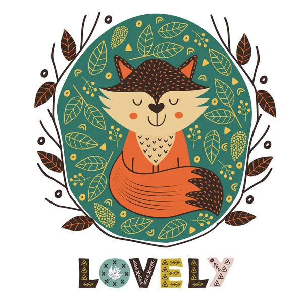 Poster Cute Fox Scandinavian Style Vector Illustration Eps — Stock Vector