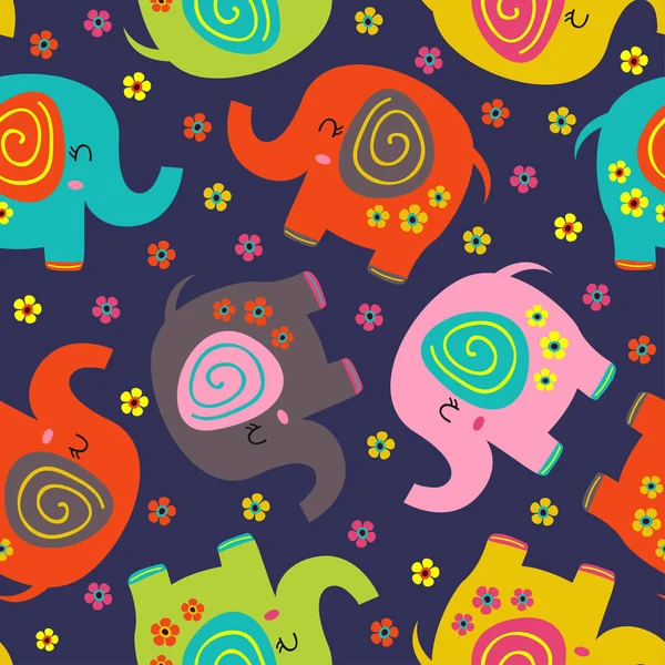 Бесшовный Узор Красочными Слонами Цветами Векторная Иллюстрация Eps — стоковый вектор