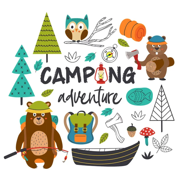 Aventura Acampamento Com Animais Ilustração Vetorial Eps —  Vetores de Stock