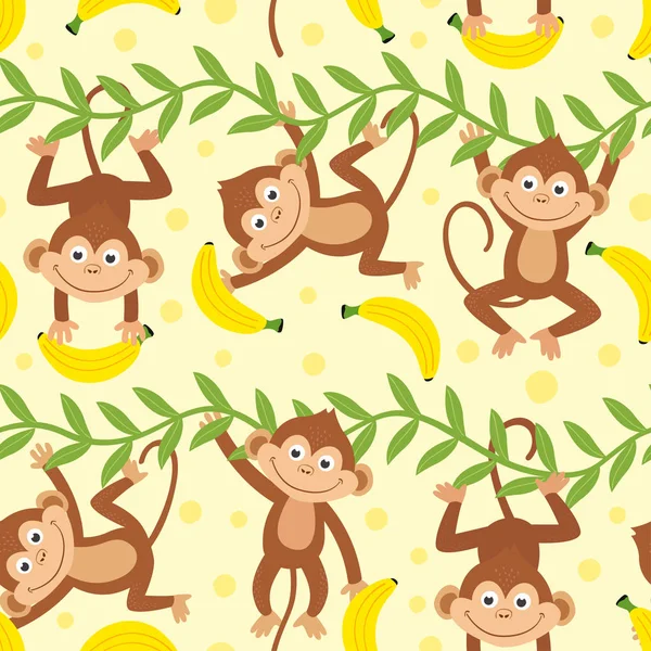 stock vector seamless pattern with funny monkey hanging from liana  - vector illustration, eps
