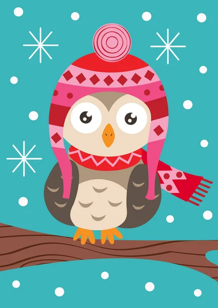 Owl Branch Winter Vector Illustration Eps — Stock Vector
