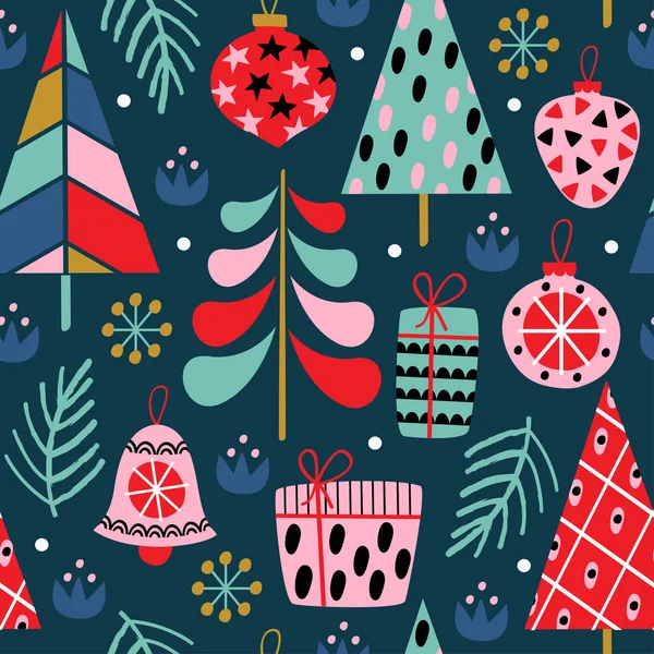 Patrón Sin Costuras Con Decoraciones Navidad Sobre Fondo Azul Ilustración — Archivo Imágenes Vectoriales
