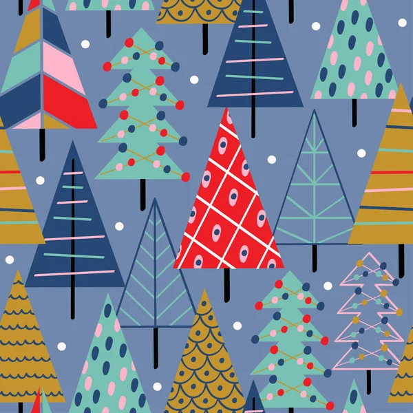 青の背景のベクトル図では Eps にクリスマス ツリーとシームレスなパターン — ストックベクタ