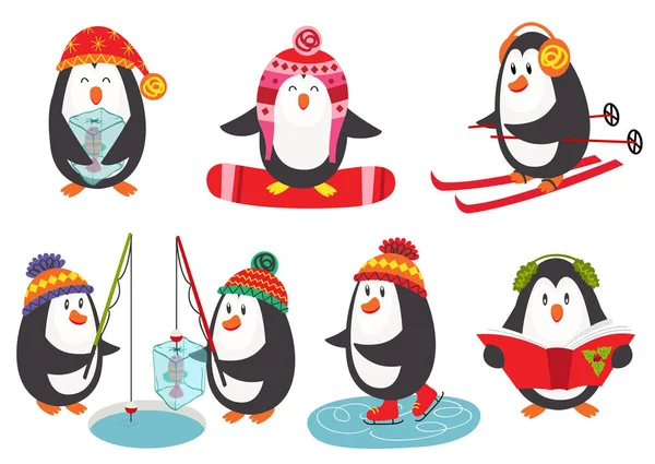 Elszigetelt Aranyos Pingvinek Vektor Illusztráció Eps Készlet — Stock Vector