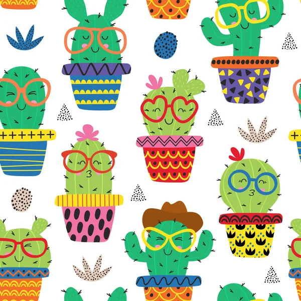 Patrón Sin Costura Con Cactus Lindo Gafas Ilustración Vectorial Eps — Archivo Imágenes Vectoriales