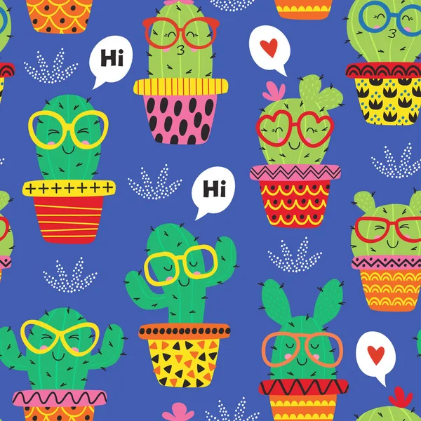 Patrón Sin Costuras Con Cactus Alegre Gafas Ilustración Vectorial Eps — Archivo Imágenes Vectoriales