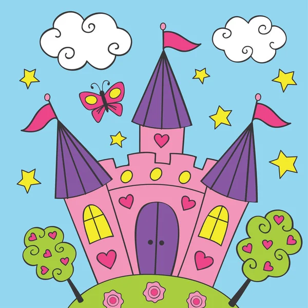 Mooie Fairy Roze Kasteel Vectorillustratie Eps — Stockvector