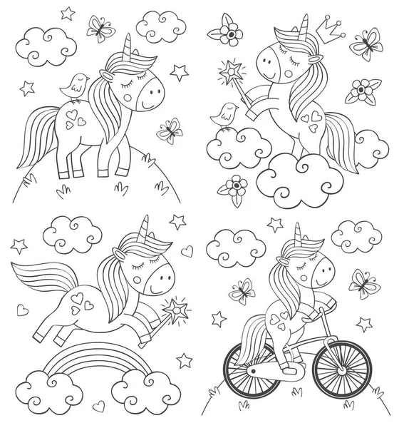 Elszigetelt Színező Aranyos Unicorn Vektor Illusztráció Eps Készlet — Stock Vector