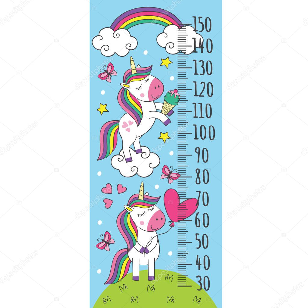 growth measure with cute little unicorns   - vector illustration, eps