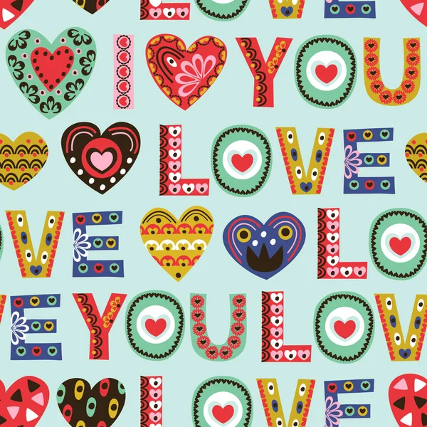 Seamless Pattern Vintage Hearts Word Love Vector Illustration Eps — Stock Vector