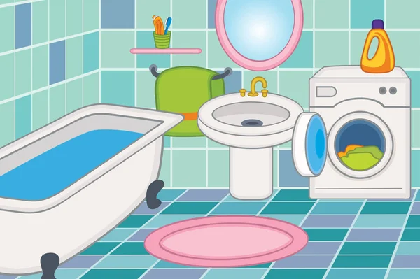 Intérieur Salle Bain Dessin Animé Illustration Vectorielle Eps — Image vectorielle