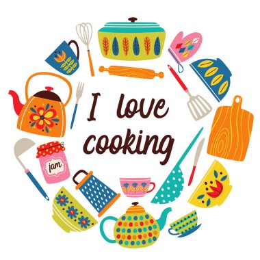 vintage mutfak - vektör çizim, eps ile çerçeve