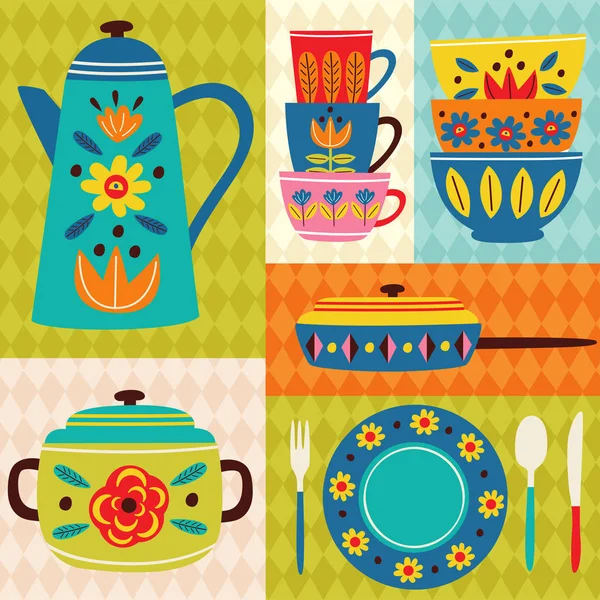 Naadloze Witpatroon Met Vintage Keuken Vectorillustratie Eps — Stockvector