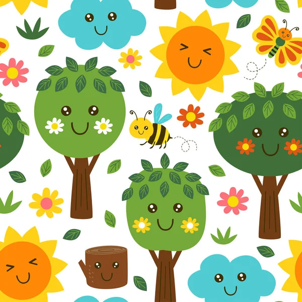 Seamless Pattern Forest Kawaii Vector Illustration Eps — Stock Vector