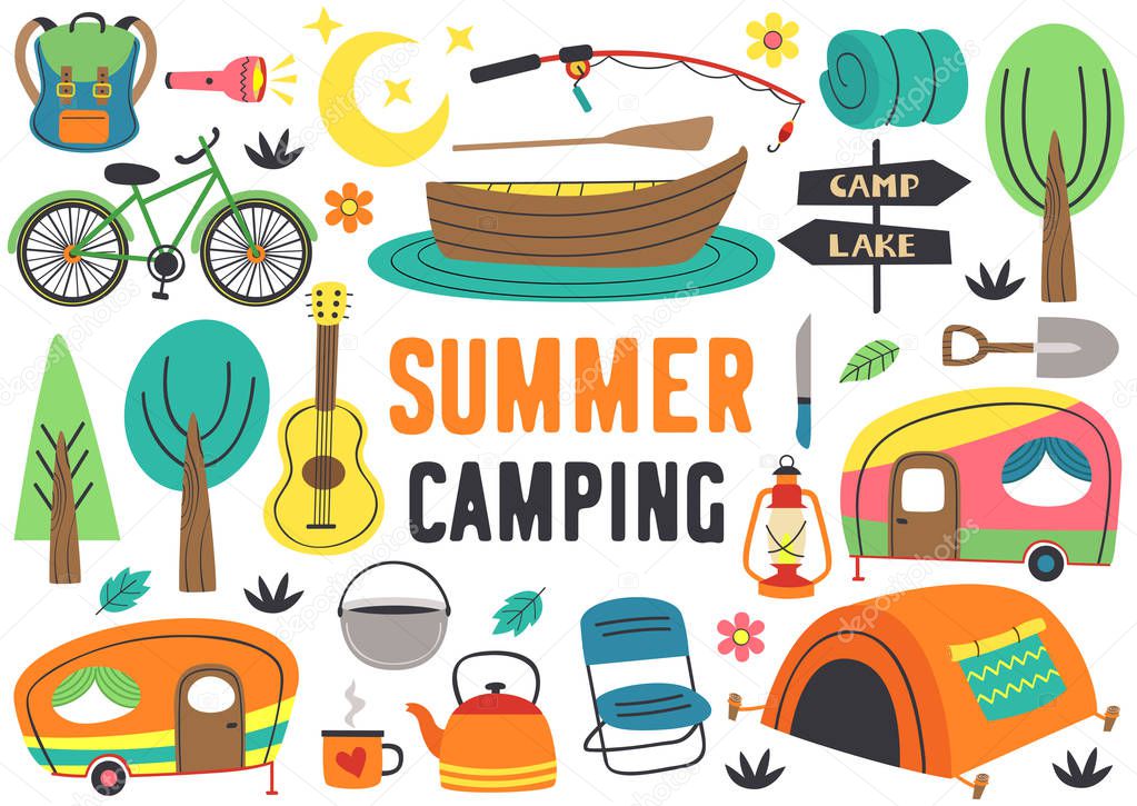 set of isolated summer camping elements part 2 - vector illustration, eps