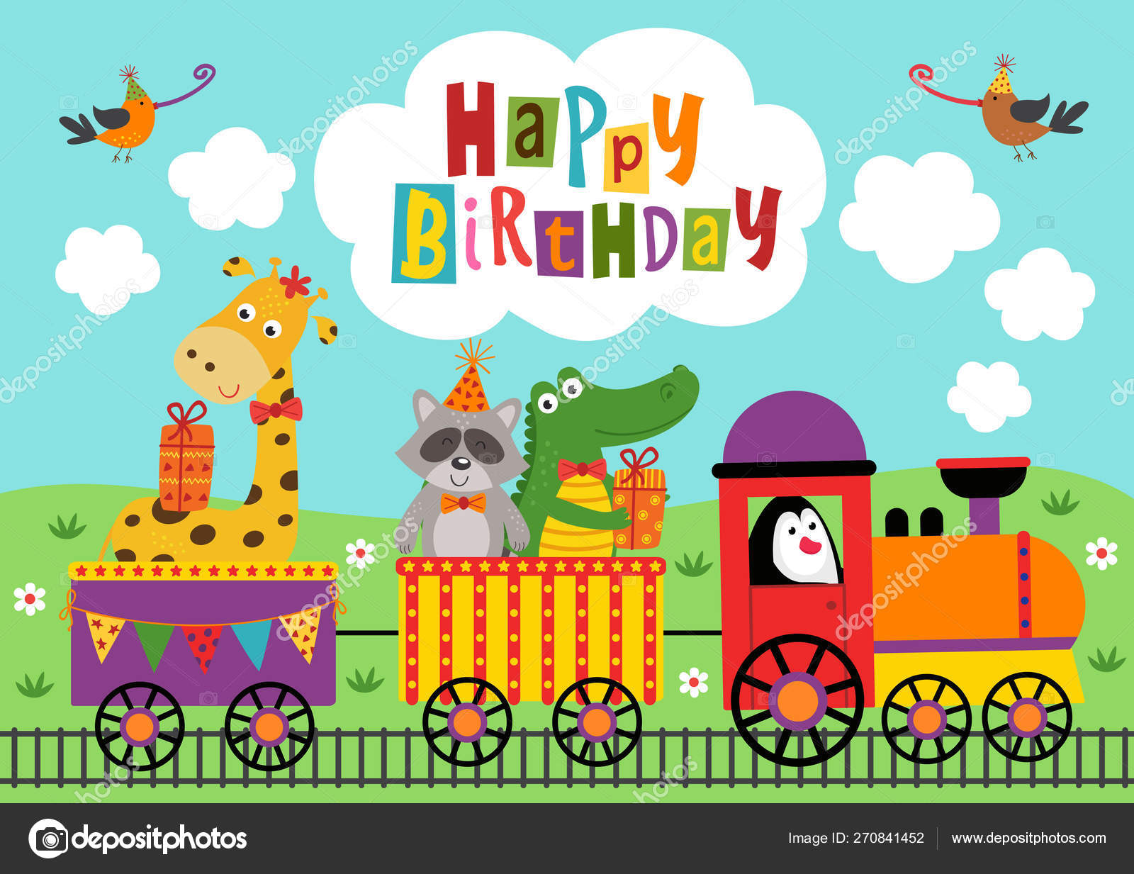 Plakater Morsomme Dyr Kjører Toget Happy Birthday Vektorillustrasjon Eps  stockvektor © nkiseleva1.gmail.com #270841452, image size:1600x1233