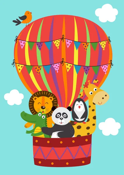 Poster Komik Hayvanlar Bir Balon Sinek Vektör Illüstrasyon Eps — Stok Vektör