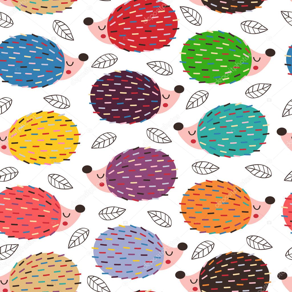 seamless pattern with colorful hedgehogs - vector illustration, eps