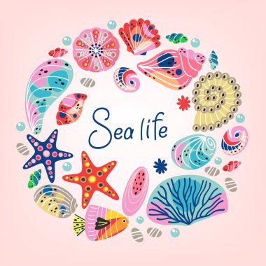 sualtı deniz yaşamı ile çerçeve - vektör illüstrasyon, eps