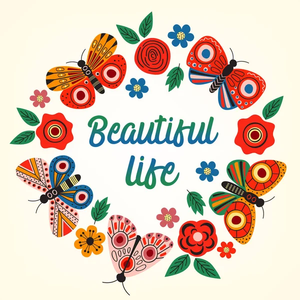 Affiche Avec Des Papillons Des Fleurs Illustration Vectorielle Eps — Image vectorielle