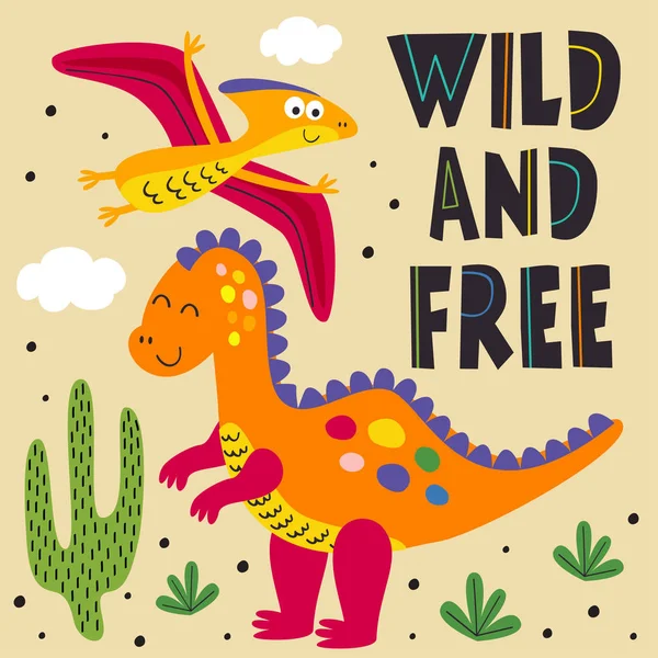 Poster Wild Free Dinosaurs Vector Illustration Eps — Stock Vector