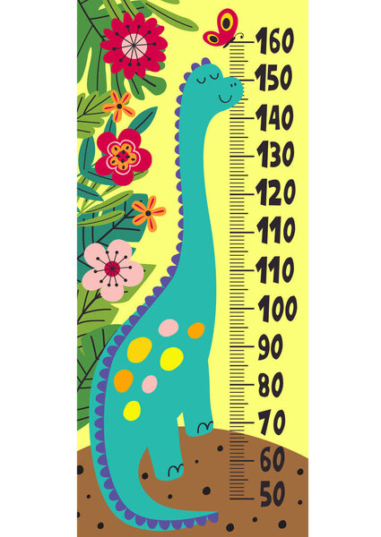 growth measure with cute dinosaur - vector illustration, eps