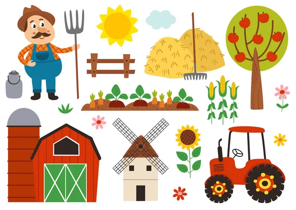Serie Elementi Agricoli Isolati Illustrazione Vettoriale Eps — Vettoriale Stock