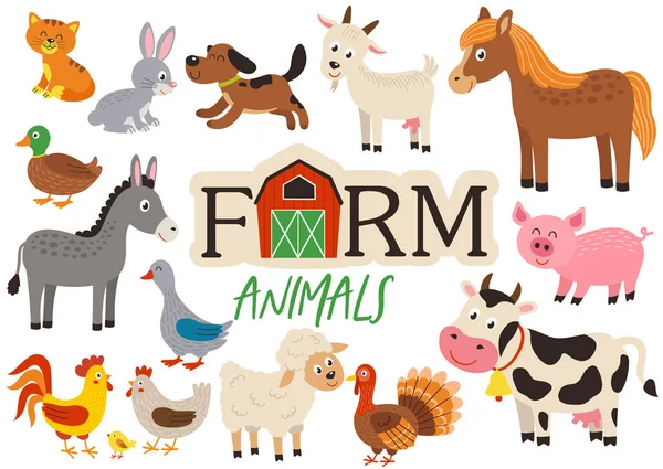 Set Isolated Cute Farm Animals Vector Illustration Eps — Stock Vector