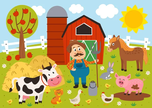 Mezőgazdasági Termelő Haszonállatok Barnyard Vektor Illusztráció Eps — Stock Vector