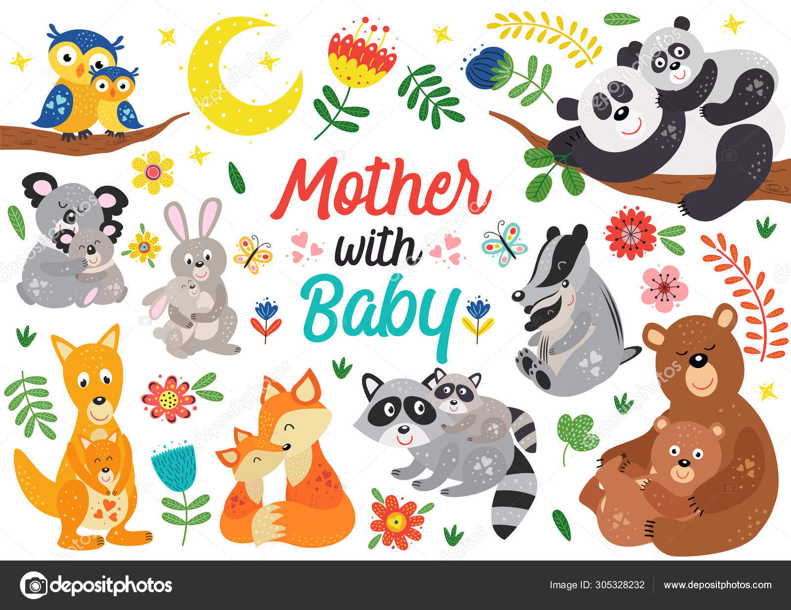 Set Isolated Animals Mother Baby Part Vector Illustration Eps Stock Vector  Image by © #305328232