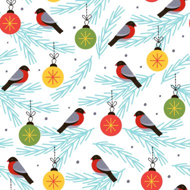 Spruce dalında ispinozlu kusursuz desen - vektör illüstrasyonu, eps    