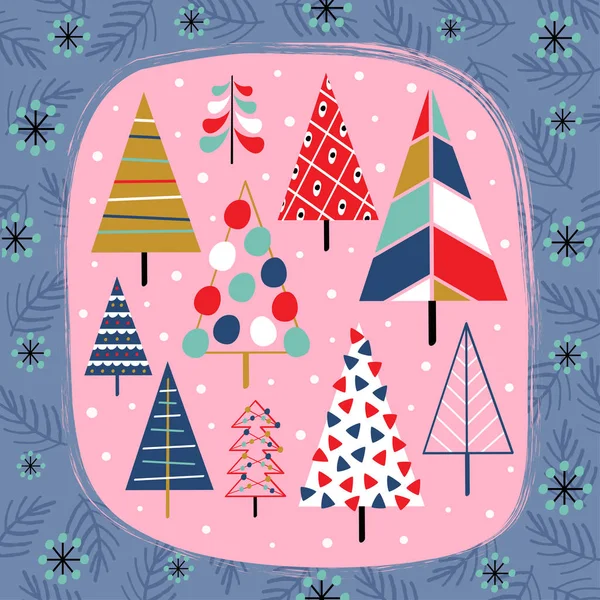 Tarjeta Decorativa Con Hermosos Árboles Navidad Vector Ilustración Eps — Archivo Imágenes Vectoriales