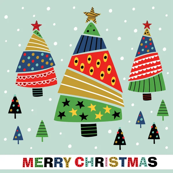 Biglietto Auguri Con Alberi Natale Decorativi Illustrazione Vettoriale Eps — Vettoriale Stock