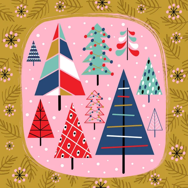 Tarjeta Decorativa Con Árboles Navidad Ilustración Vectorial Eps — Archivo Imágenes Vectoriales