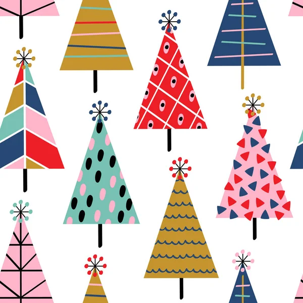 Patrón Sin Costuras Con Árboles Navidad Sobre Fondo Blanco Ilustración — Archivo Imágenes Vectoriales