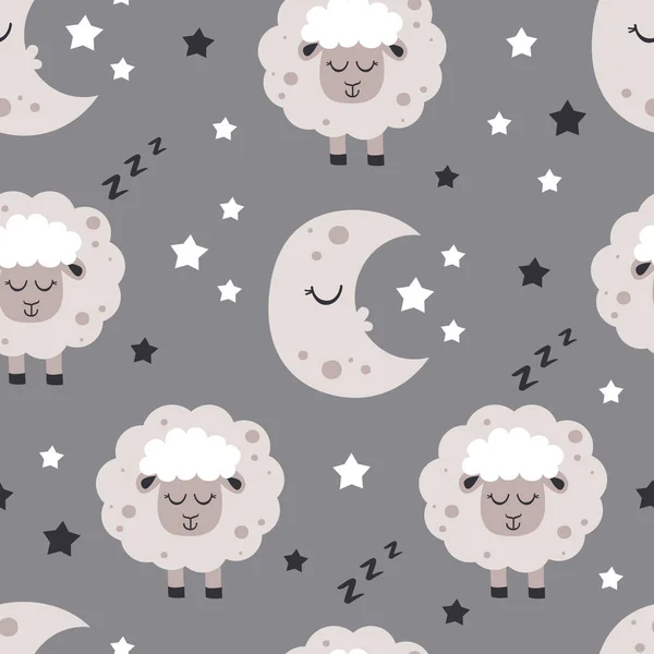 Naadloos Patroon Met Maan Baby Schapen Vector Illustratie Eps — Stockvector