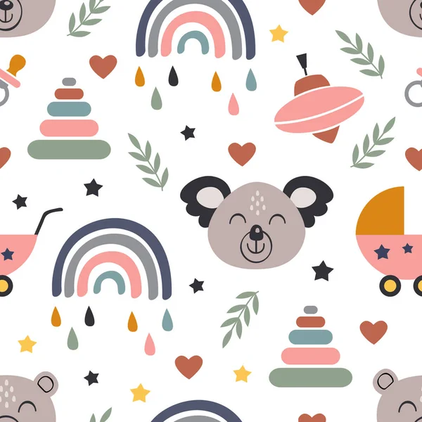 Naadloos Patroon Met Koala Baby Iconen Vector Illustratie Eps — Stockvector