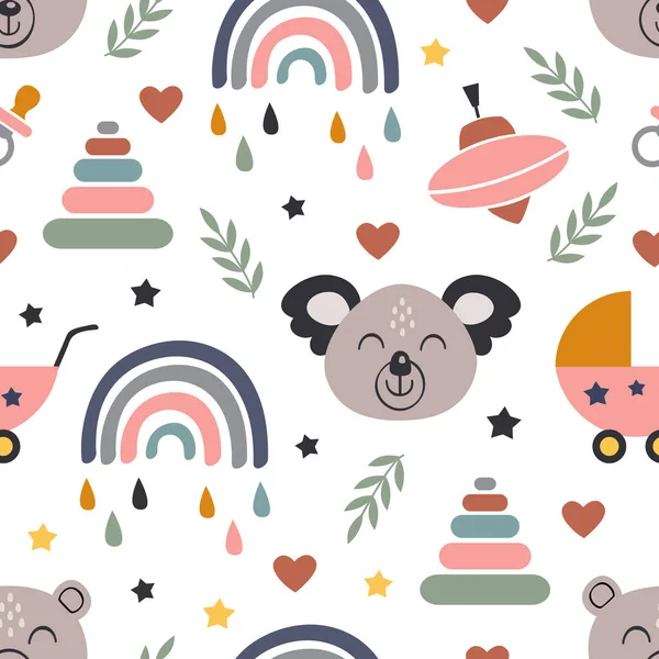 Modello Senza Cuciture Con Koala Icone Del Bambino Illustrazione Vettoriale — Vettoriale Stock