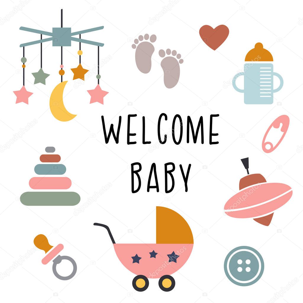 Set of bohemian baby icons isolated on white background-  vector illustration, eps