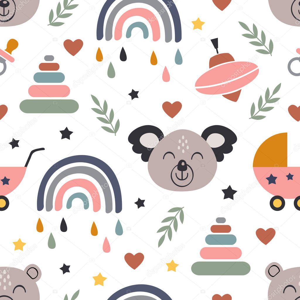 seamless pattern with koala and baby icons-  vector illustration, eps
