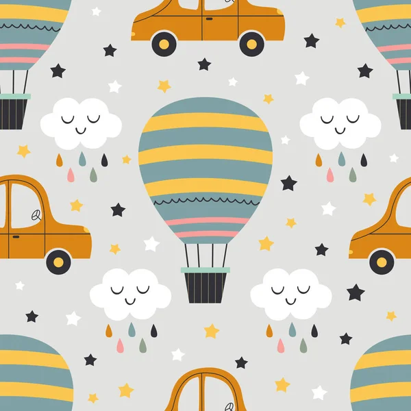 Naadloos Patroon Met Heteluchtballon Car Vector Illustratie Eps — Stockvector