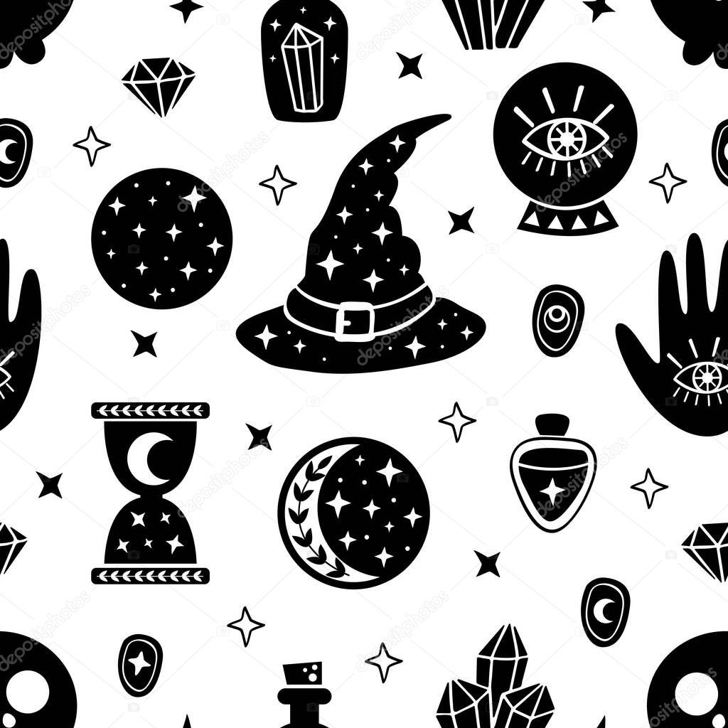  seamless pattern with black witchcraft elements 