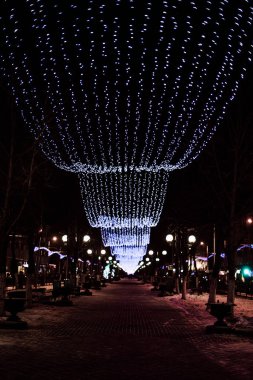 Winter Illumination lights in Gomel, Belarus at night clipart