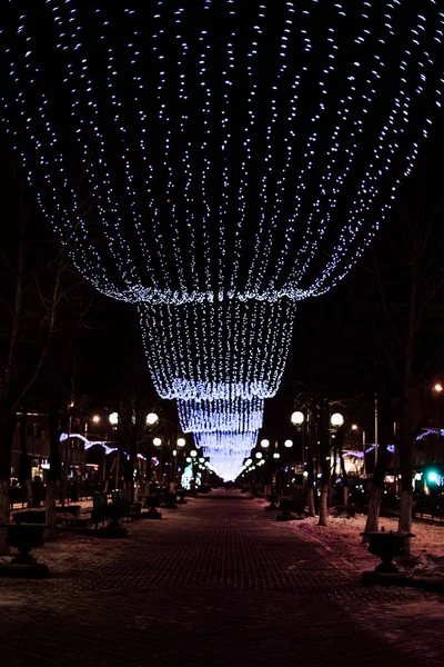 Luzes Iluminação Inverno Gomel Bielorrússia Noite — Fotografia de Stock