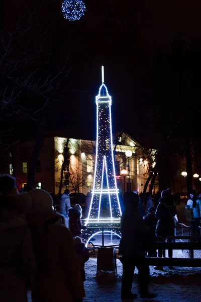 Oświetlenie Ozdoba Zabytki Świata Mieście Gomel Podczas Festiwalu Obchody Nowego — Zdjęcie stockowe