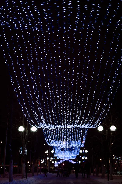 Luzes Iluminação Inverno Gomel Bielorrússia Noite — Fotografia de Stock