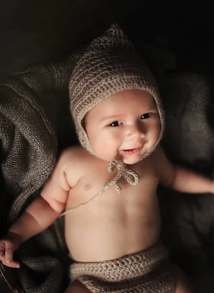 Retrato Bebé Niño Sombrero Punto —  Fotos de Stock