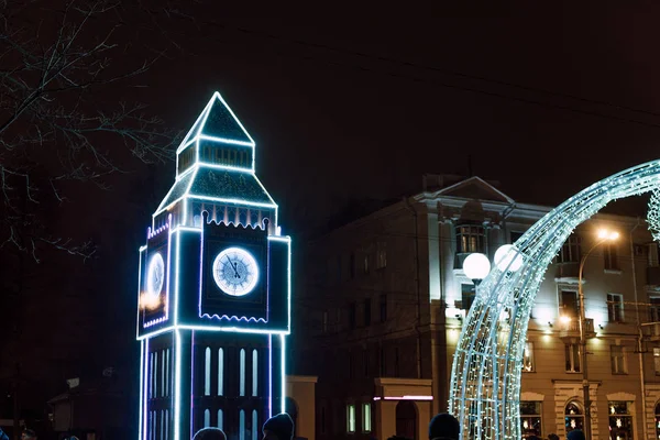 Oświetlenie Ozdoba Zabytki Świata Mieście Gomel Podczas Festiwalu Obchody Nowego — Zdjęcie stockowe