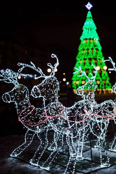 Decoração Iluminação Árvore Natal Gomel Bielorrússia — Fotografia de Stock