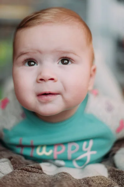 Close Portrait Baby Boy Home — Stock Photo, Image